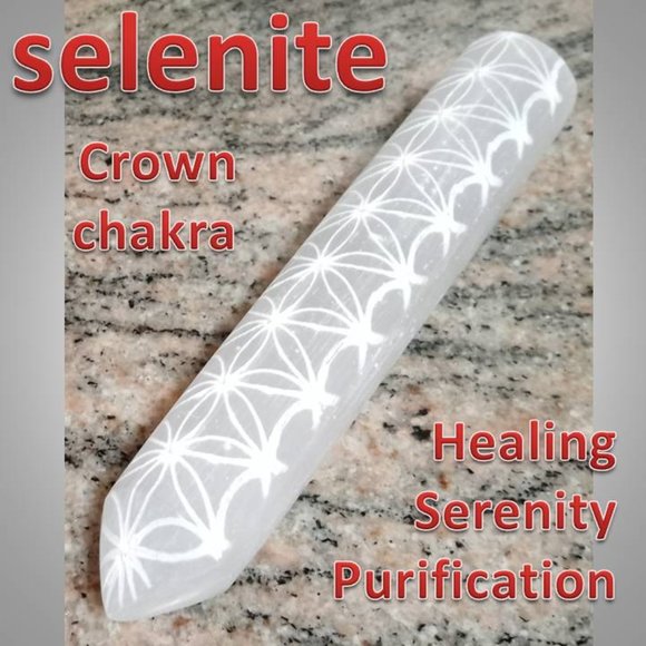 ❤️ SELENITE stone rock crystal wand - crown Chakra - healing 01 : purity - Picture 1 of 5